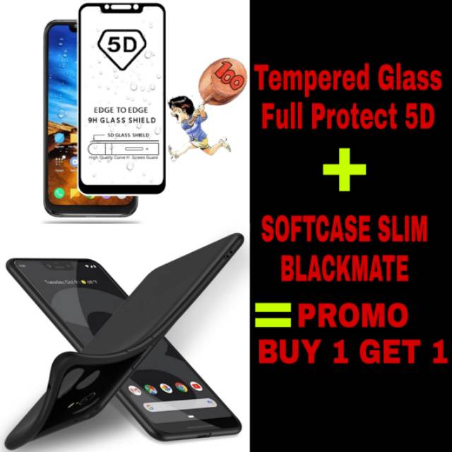 promo Buy 1 get 1 Case slimmate + Tamperadglass 6D 6 Dimensi Oppo A3S Full Cover Screenguard