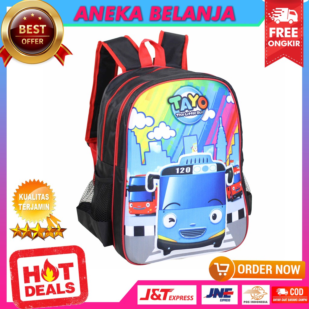 Ready Stock Tas Ransel Anak Cowok Embos Halus Gambar Kartun  Little Bus Merah Tas Keren Berkualitas Stylish