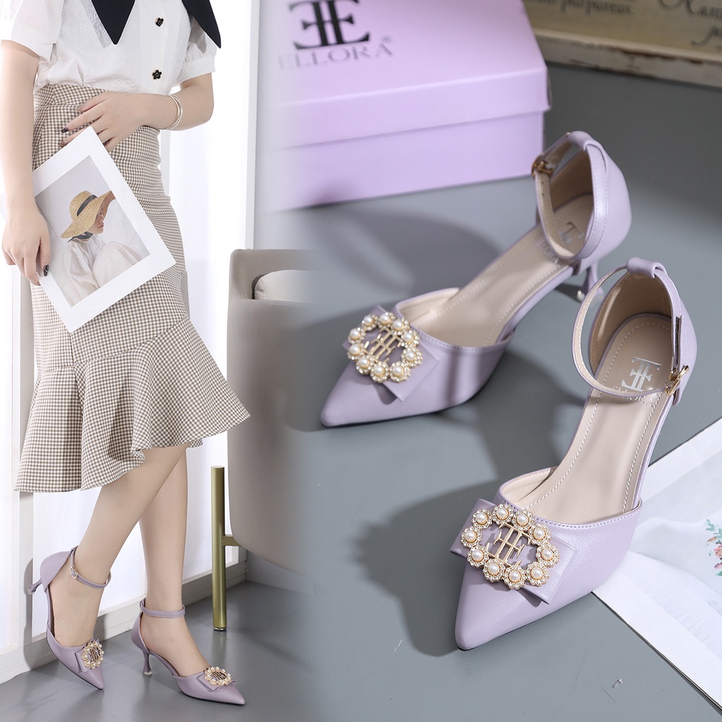 ELLORA EL 895-45 Sepatu Heels Pesta Wanita 6.5cm Ankle Strap Import