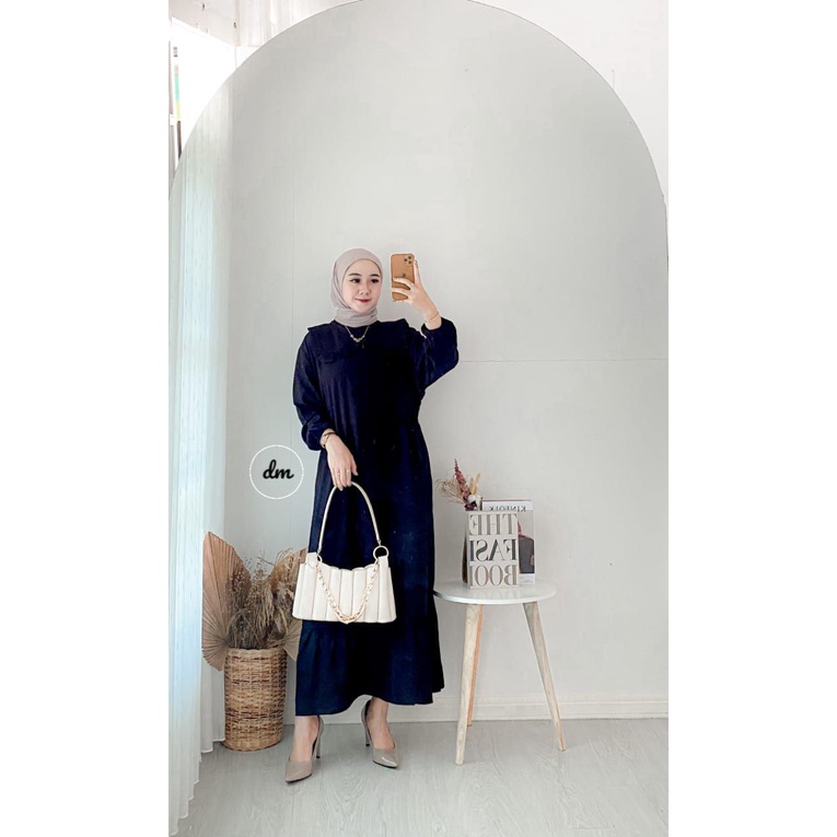 Gamis Jumbo Midi Rempel Rayon Premium Dress Wanita Polos Lengan Panjang Baju Wanita Busui Bigsize LD 130 cm