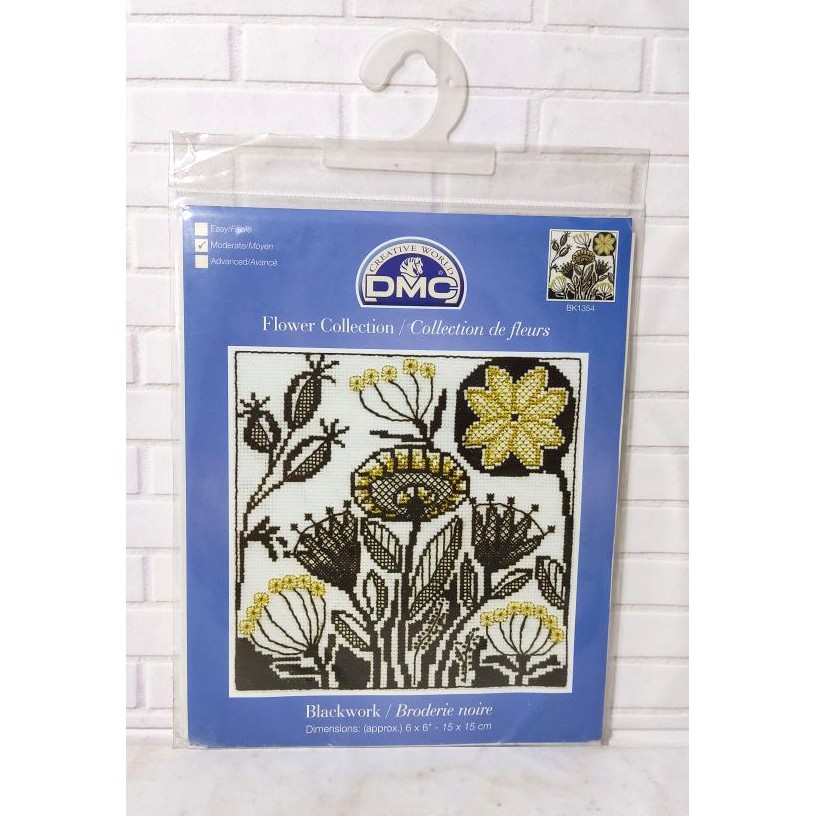 Paket Sulam Kristik Strimin DMC BK1354 Blackwork Siluet Bunga Flower