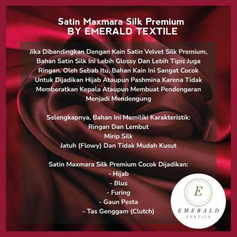 1 Meter Kain Satin Maxmara Silk Premium / Satin Charmuse Silk Premium By Emerald Textile