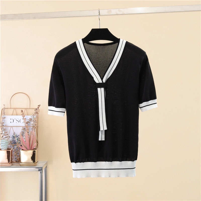 sweater rajut lengan pendek wanita v neck atasan wanita korea rajut crop