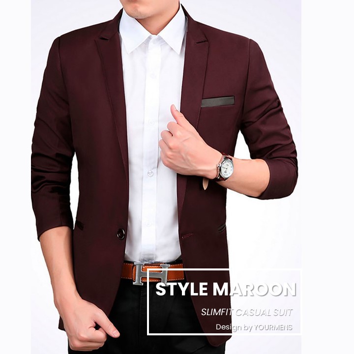 JAS PRIA CASUAL STYLE MAROON SLIMFIT BODYFIT HIGH QUALITY KEREN BERKUALITAS BAHAN PUTRA MILL