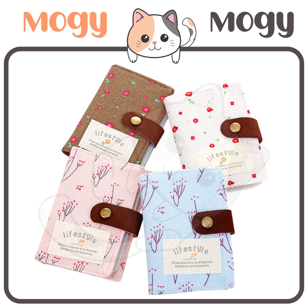 MOGYMOGY Dompet Kartu Kanvas Motif Floral Bunga Us 20 Slot Kartu Canvas