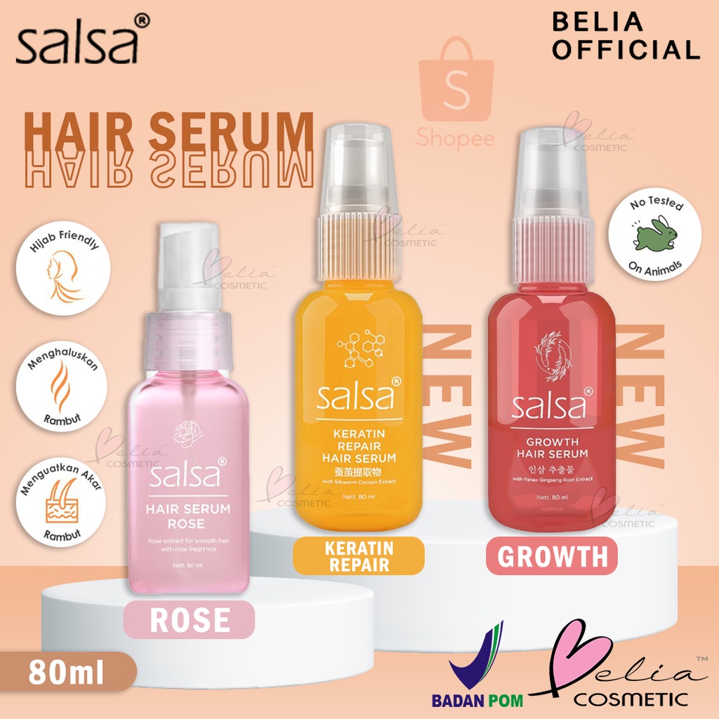 ❤ BELIA ❤ Salsa Hair Serum Rose Spray, Keratin Repair, Growth | Serum Rambut | Hijab Friendly BPOM 80ml