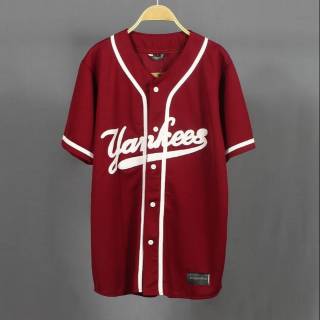 Jersey baseball baju baseball Pria Wanita yankees merah