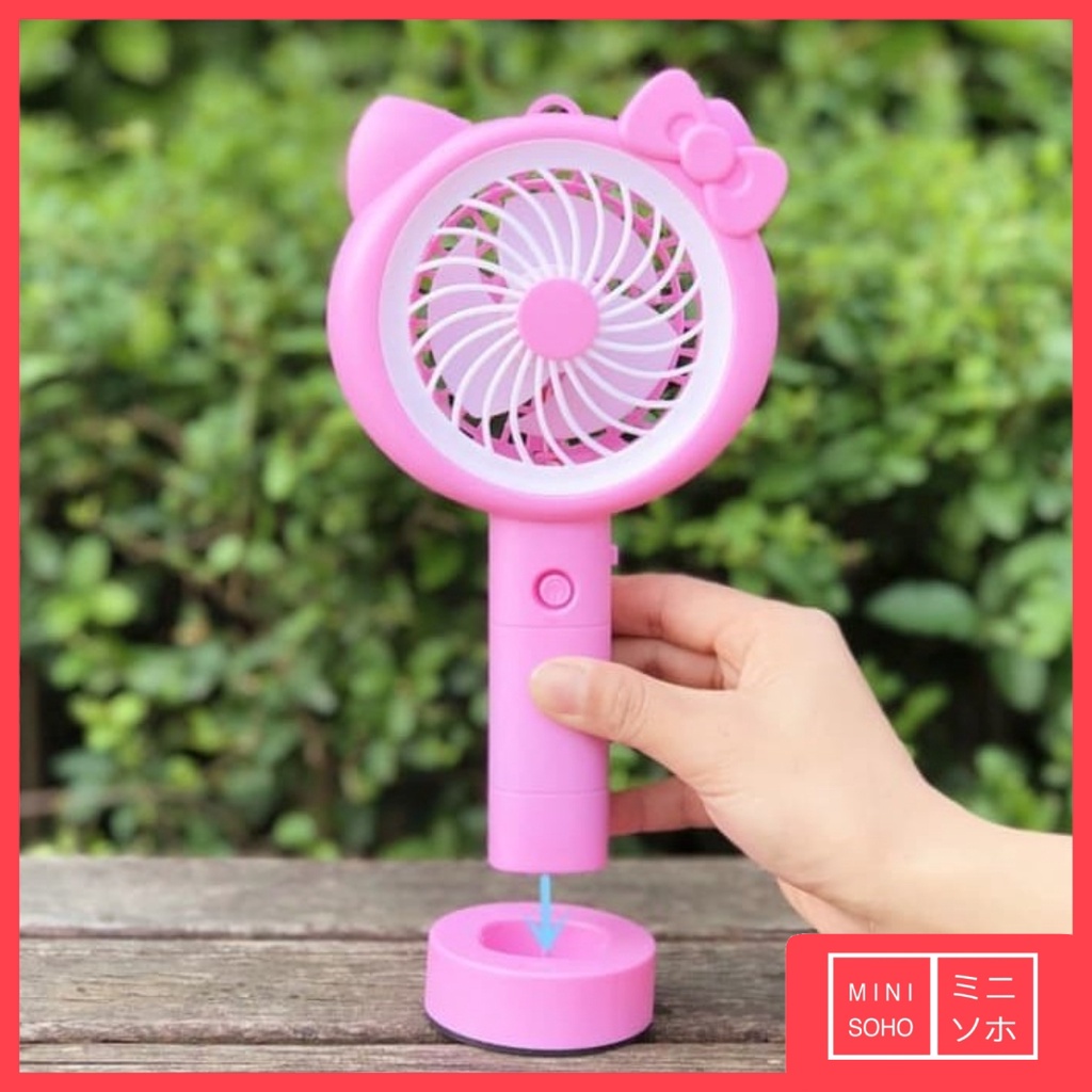 Kipas Angin Doraemon / Hello Kitty Genggam Meja Standing Stand Mini Portable Fan Lampu Ring Light