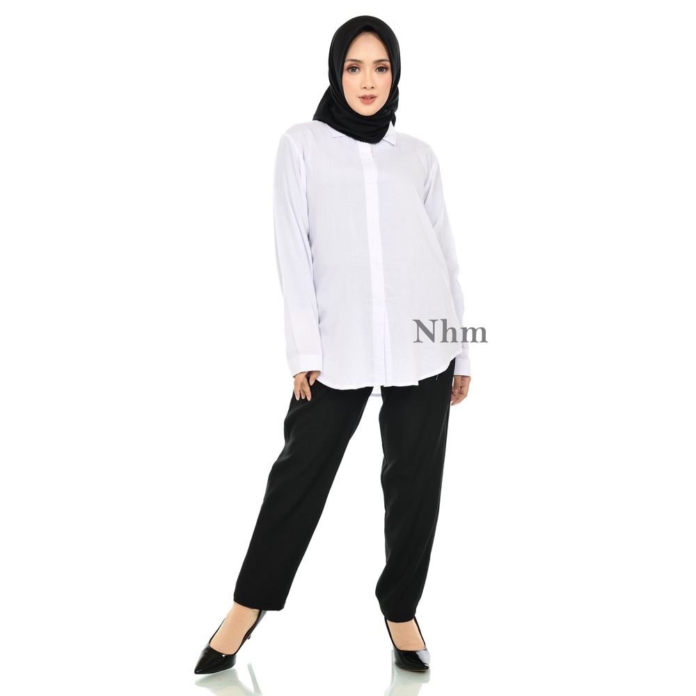 Kemeja Wanita Polos katun Rayon, Kemeja Kerja Casual Basic