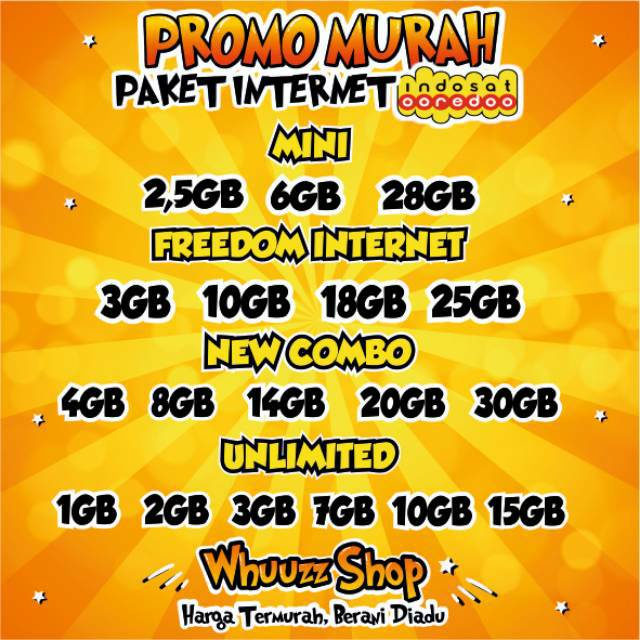 BDS - PAKET DATA KUOTA INTERNET INJECT VOUCHER INDOSAT NEW FREEDOM COMBO INTERNET