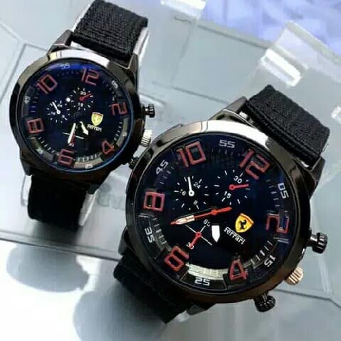 HEMAT JAM TANGAN COUPLE ORIGINAL FERRARI JAM TANGAN PRIA WANITA MURAH TERBAR - HITAM PUTIH 