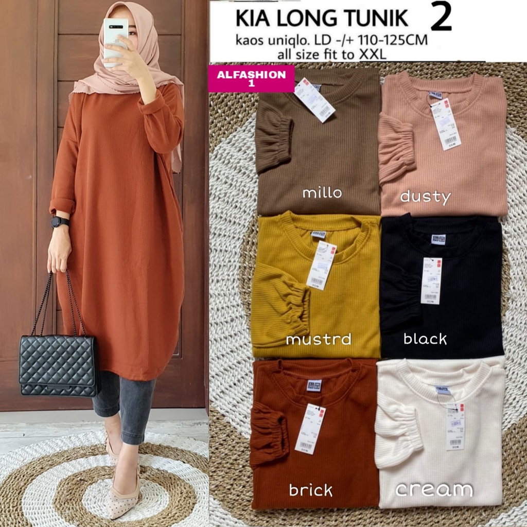 Elmecca Long Tunik Jumbo Ld 125 Bahan Kaos Polos Premium Big Size XXXL Model Kia 2 Kekinian Terbaru