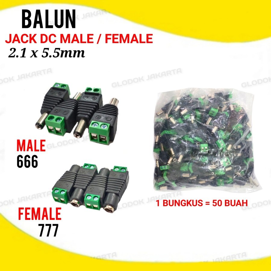 Jack BNC Balun DC Baut Jantan Betina 2.1x5.5mm Male Female Socket