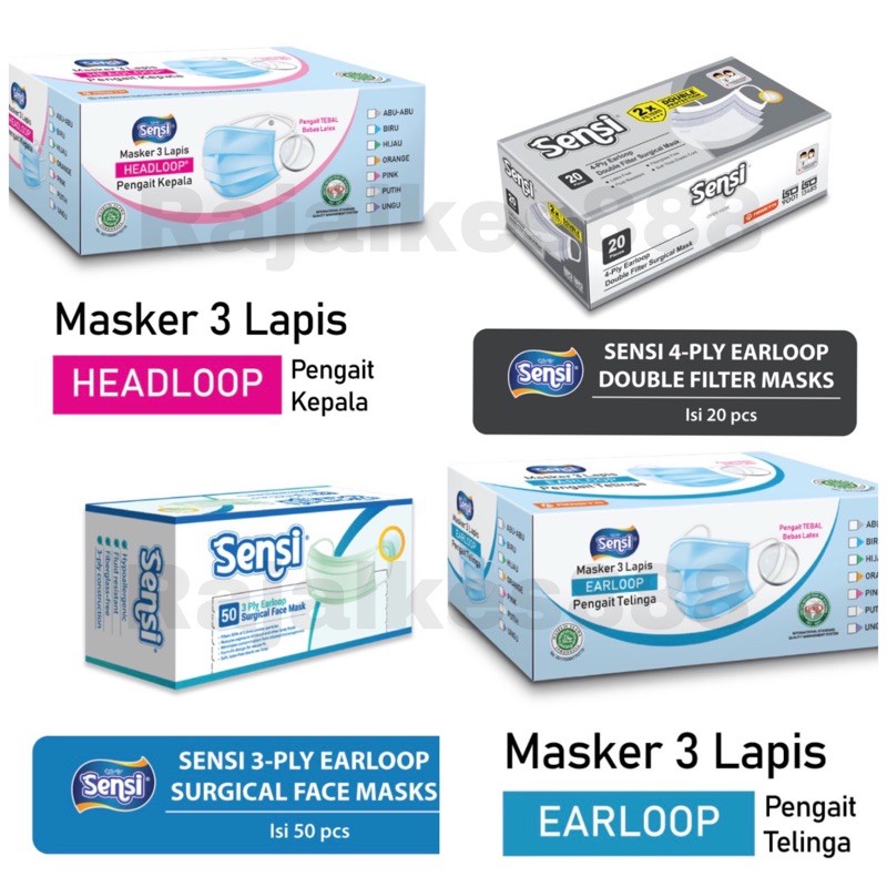 MASKER SENSI EARLOOP 3 PLY/ MASKER SENSI HEADLOOP / SENSI FACE MASK /SENSI 4 PLY ORIGINAL 100%