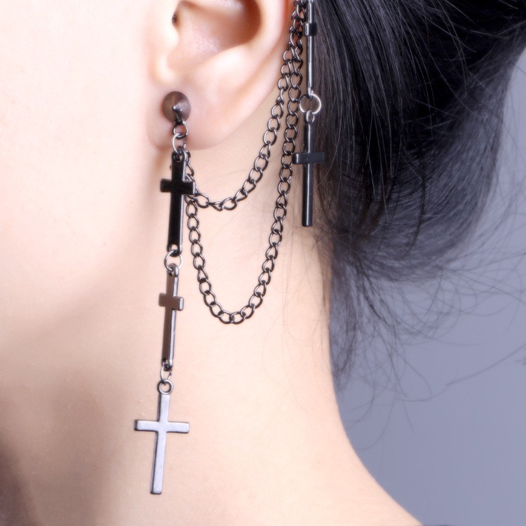 Cross chain tassel earrings ear clip earrings 1pcs