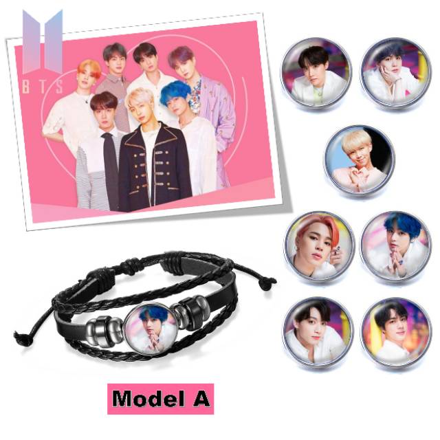 GELANG CUSTOM FOTO KPOP BTS MEMBER BOY WITH LUV PHOTO KEPANG MULTILAYER KULIT