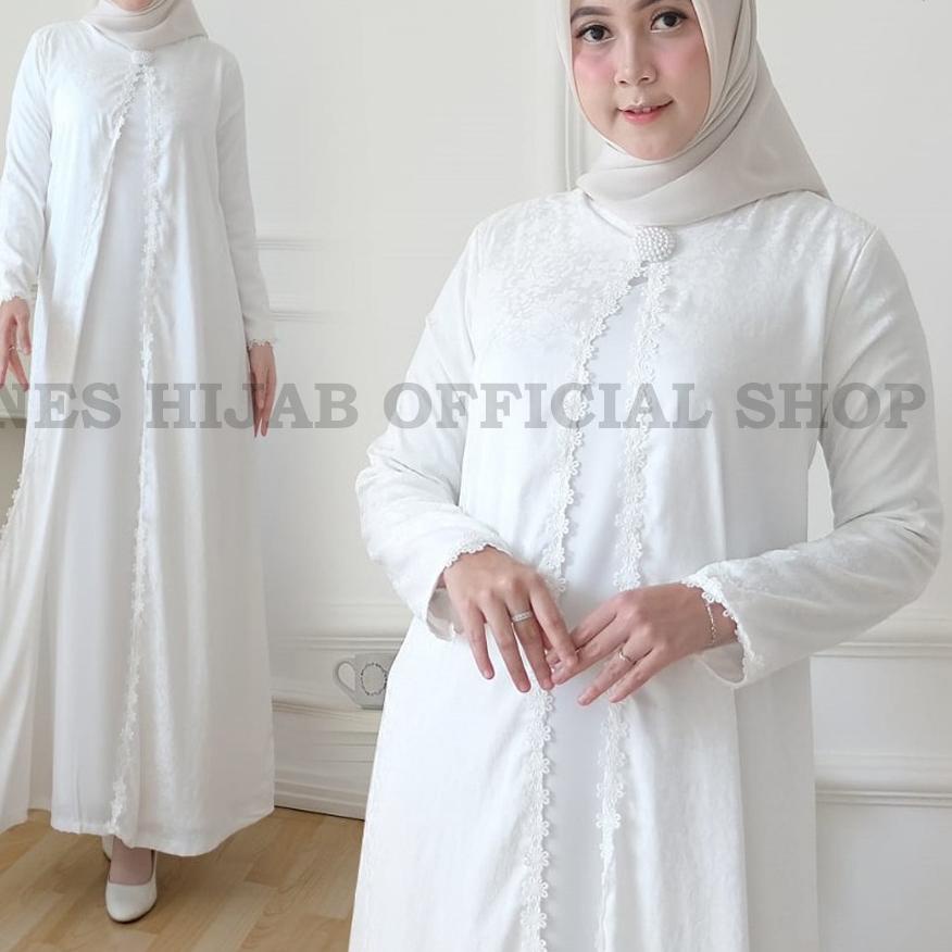 *Promo* Agnes Baju Gamis Wanita / Gamis Brukat / Gamis Putih / Busana Baju Muslim Wanita #10820 Terb