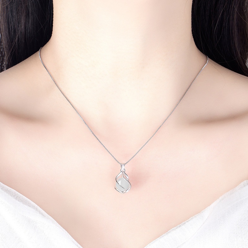 1 Pcs Fashion Simple White Round Opal Pendant Necklace/ Hollow Spiral Geometry Metal Clavicle Chain