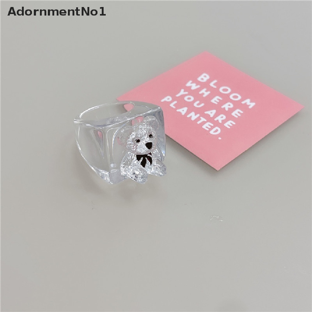 (AdornmentNo1) Cincin Akrilik Resin Motif Kartun Beruang / Persegi / Geometri Untuk Perhiasan Wanita / Travel