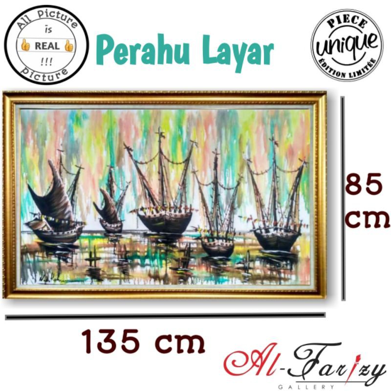 Lukisan Perahu Layar Unik Minimalis Kanvas Lengkap dengan Kayu penyangga Ukuran 135x85 cm