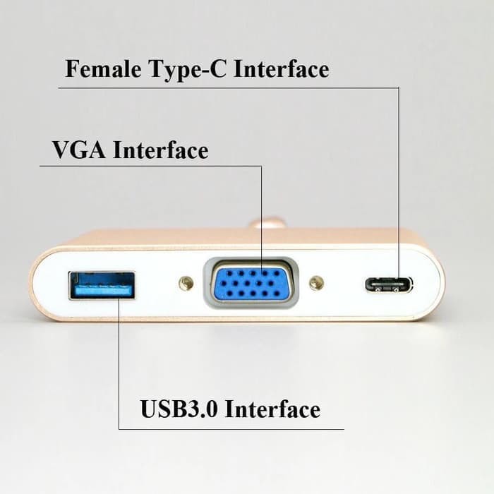 Type C Male to USB 3.0 VGA and USB Type C Female