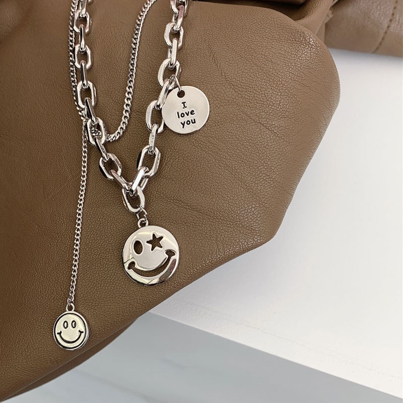 Kalung Rantai Model Double Layer Motif Smiley