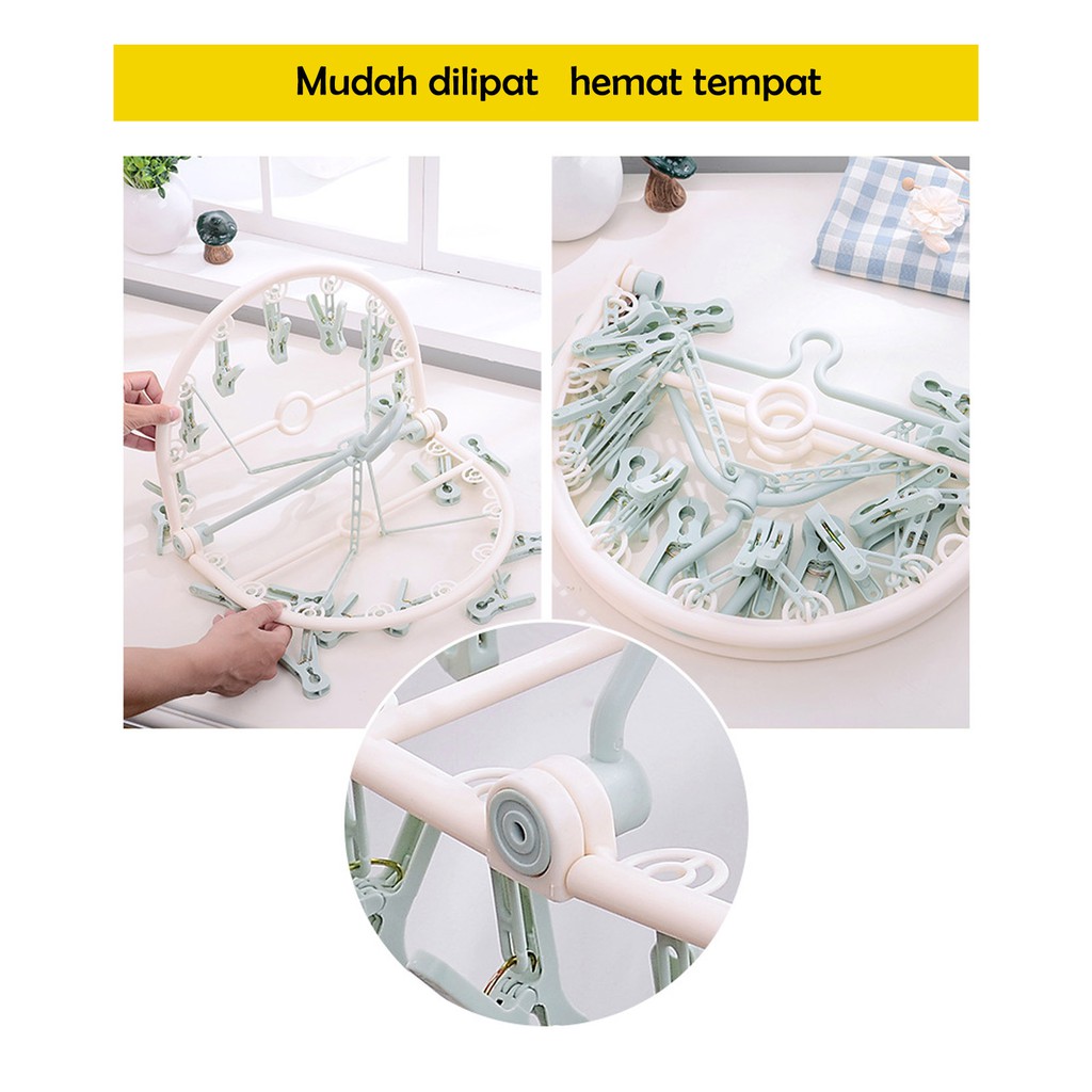 Gantungan Baju Lipat 18 Jepitan Bahan Tebal Bagus Awet Multifungsi Hanger Foldable Premium