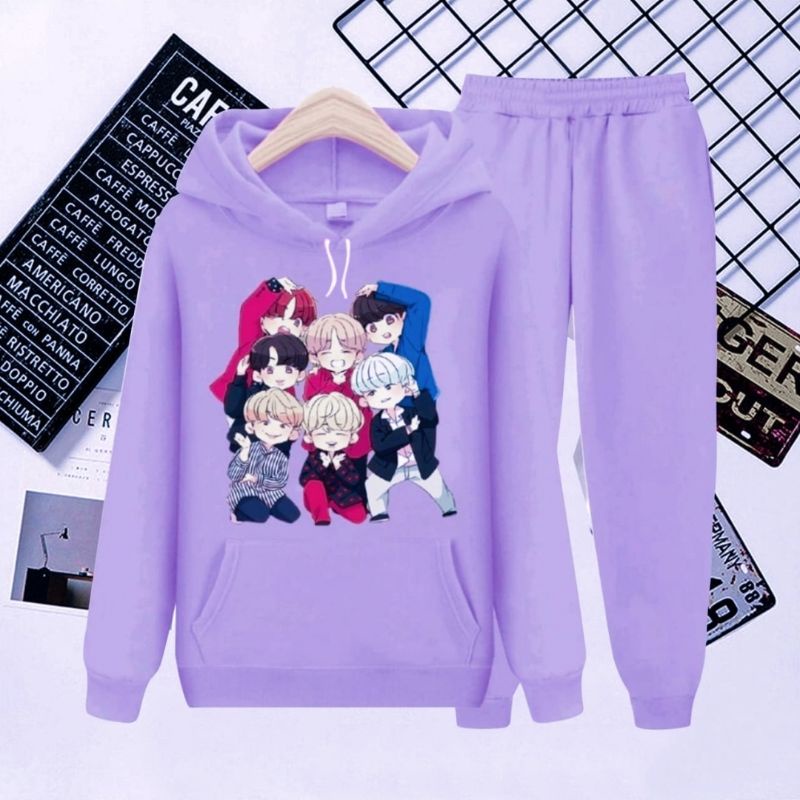 SETELAN HOODIE ANAK BT21 KOREA MODEL KEKINIAN UMUR 3-16 TAHUN