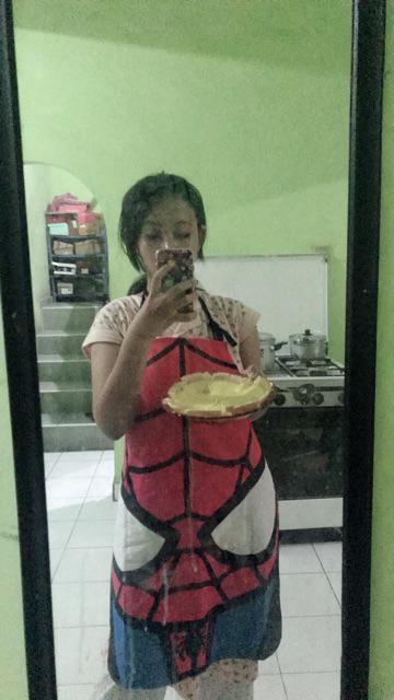Miniso Spiderman Cute Face Apron Celemek Makan And Masak 70cm X 60cm Red