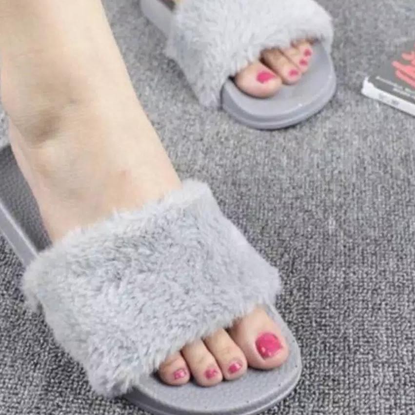  Sandal  Wanita  Terbaru  Slop  Bulu PG1816 Shopee Indonesia