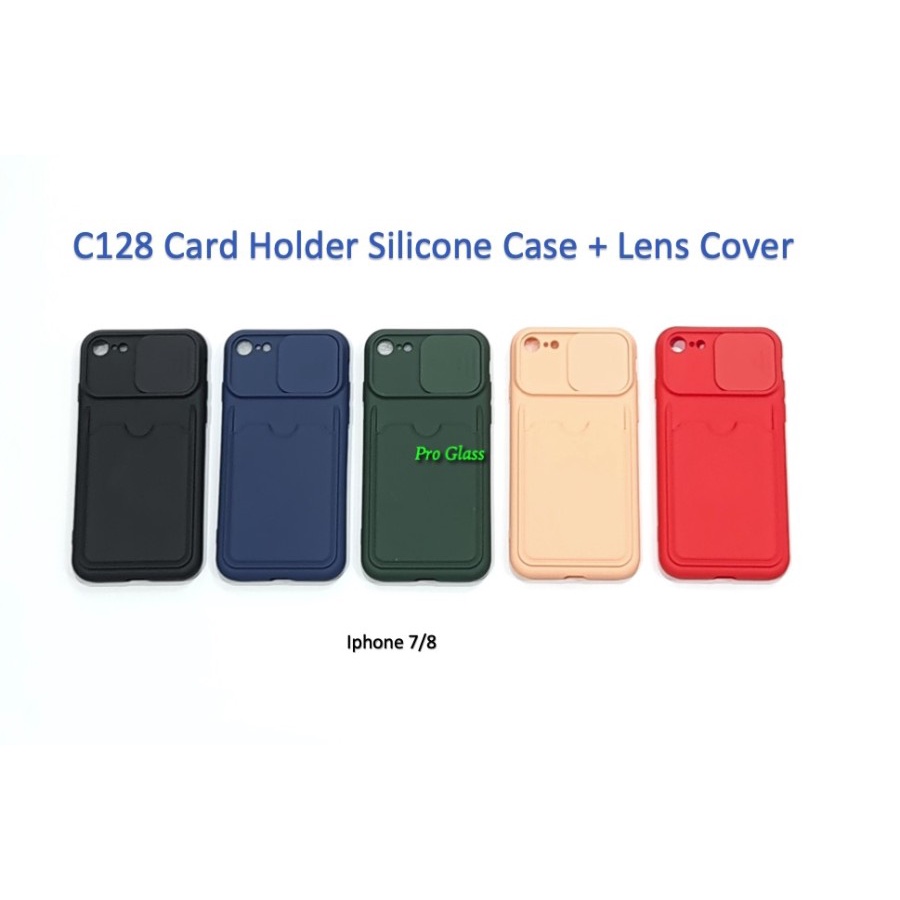 C128 Iphone 7 / 7 Plus / 8 / 8 Plus Silicone Card Holder Case + Lens Cover