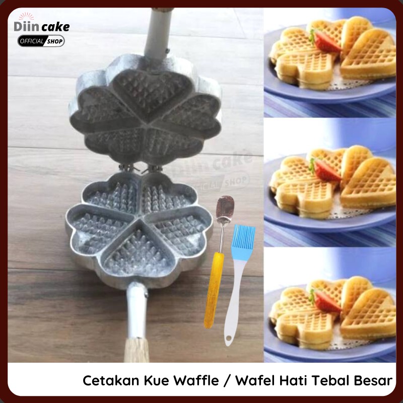 Cetakan Kue Waffle / Wafel Bentuk Hati Besar 7,5 cm Tebal Bonus Sutil Kue Dan Kuas Kue Silikon