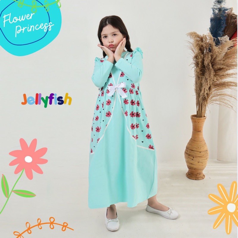 Gamis Long Dres Anak Perempuan Lucu Jelly Fish Flower Princes - Longdress Jellyfish 2 4 6 8 10 Tahun