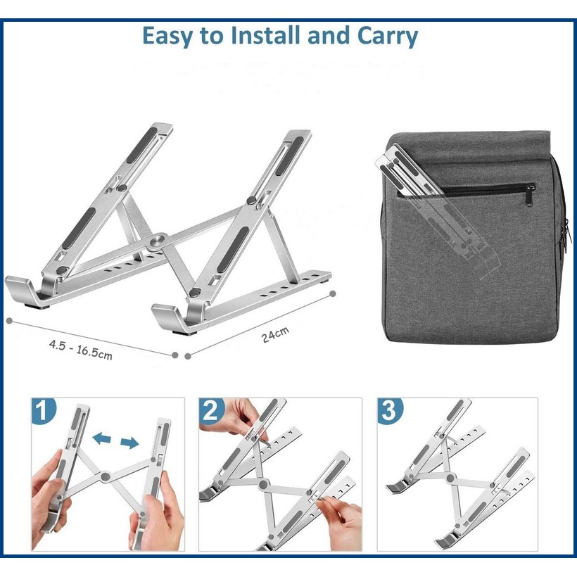 Laptop Stand Holder Portable Lipat Full Alumunium 6 Ketinggian