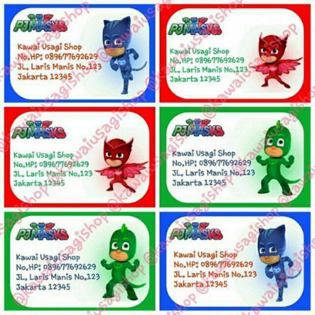 

Stiker label nama custom sticker PJ mask seri B
