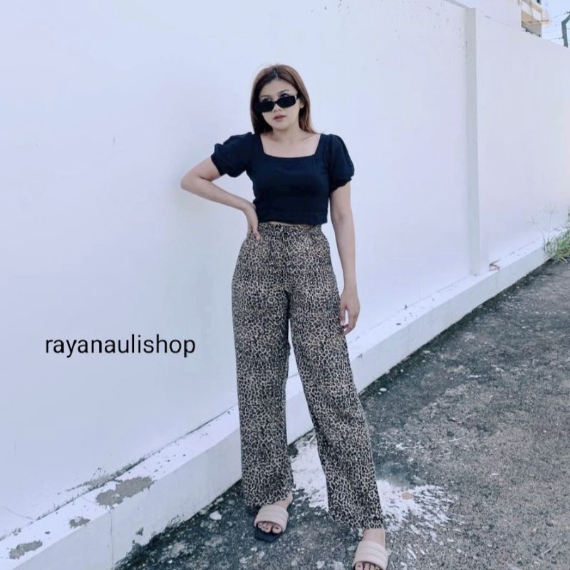 Kulot Motif Bali Rayon Premium-Kulot Leopard CREAM