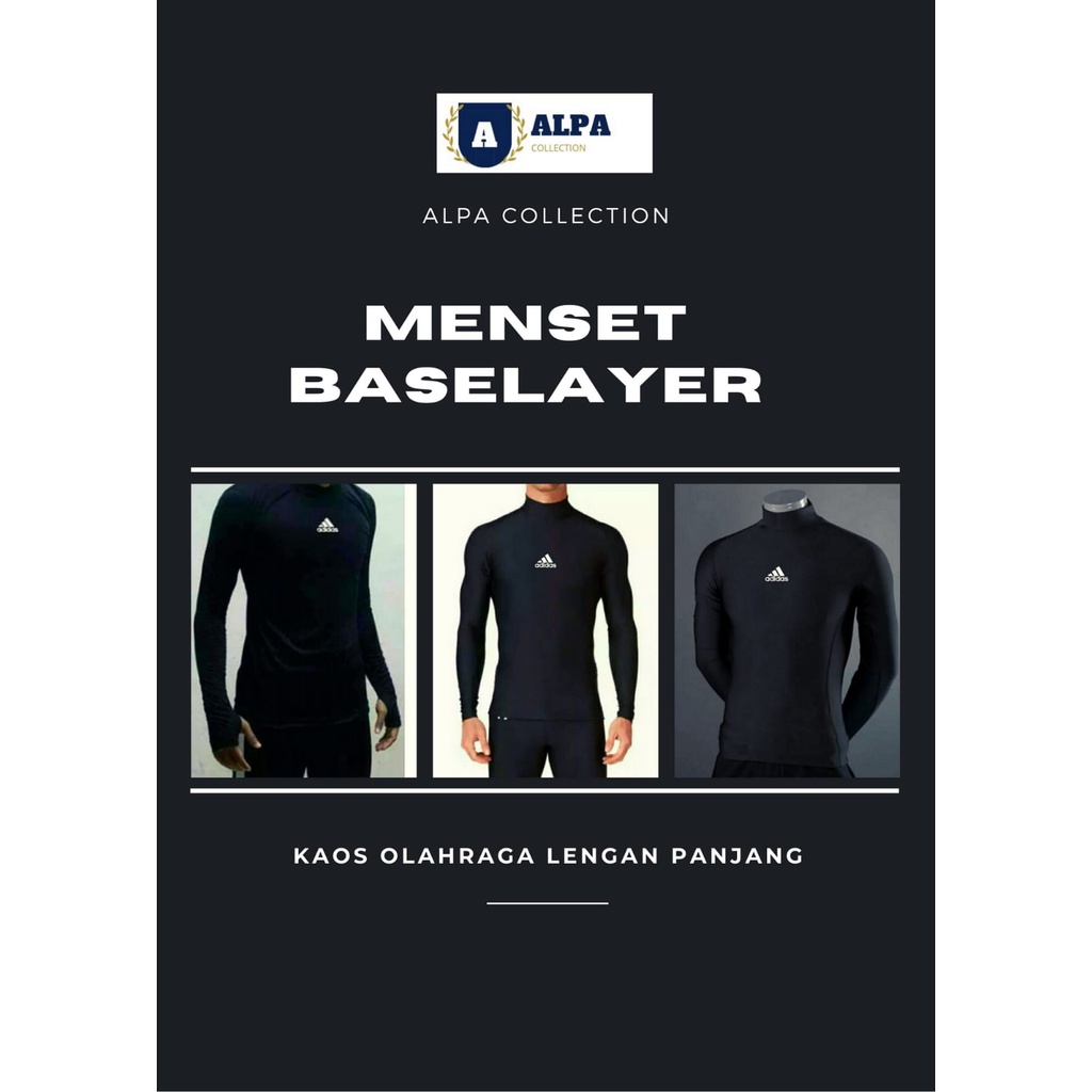 Manset Baselayer Baju Kaos Adidas Olahraga Futsal Sepak Bola Football Lengan Panjang Hitam Pria