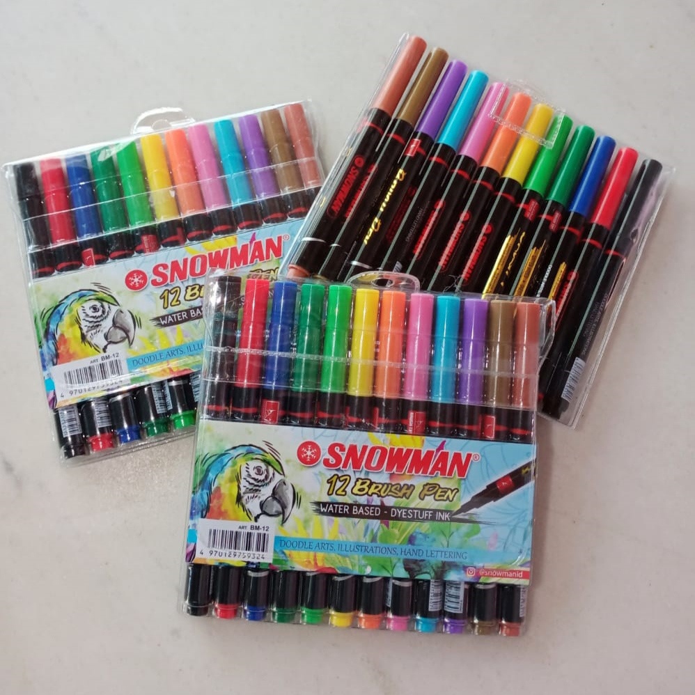 

SNOWMAN Brush Pen Marker 12 Warna / SNOWMAN Spidol Kuas Kaligrafi 12 Warna