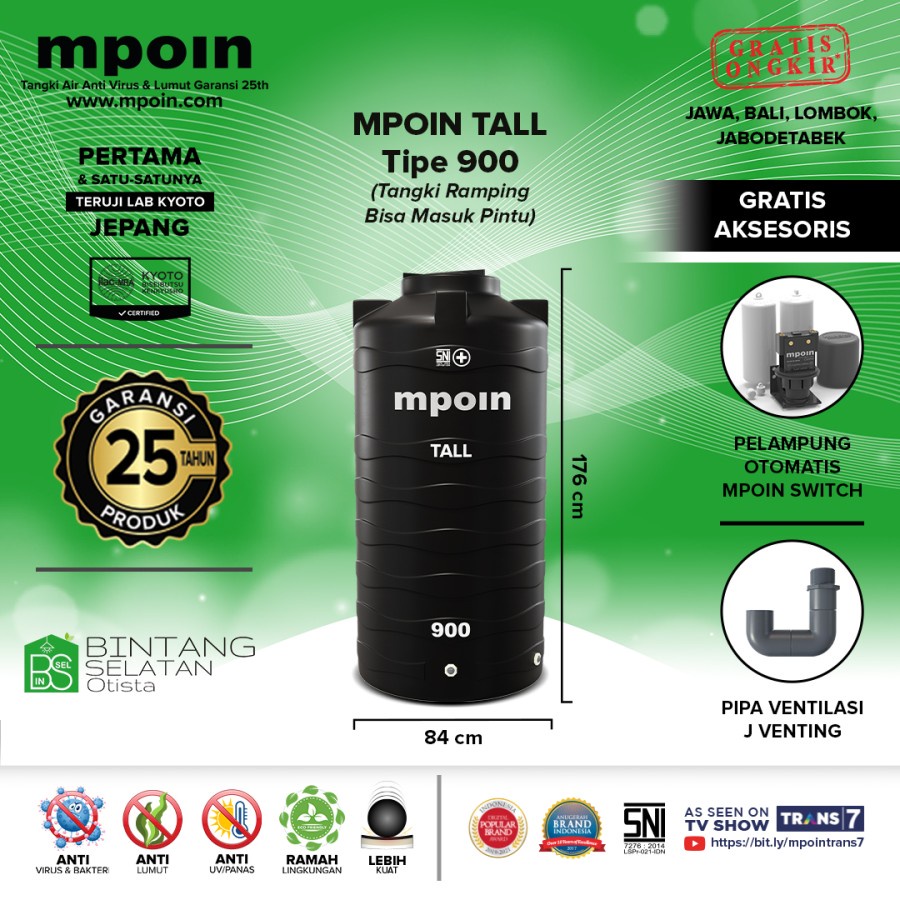 MPOIN TANGKI TOREN TANDON AIR  KIMIA TANGKI RAMPING 900LTR GARANSI