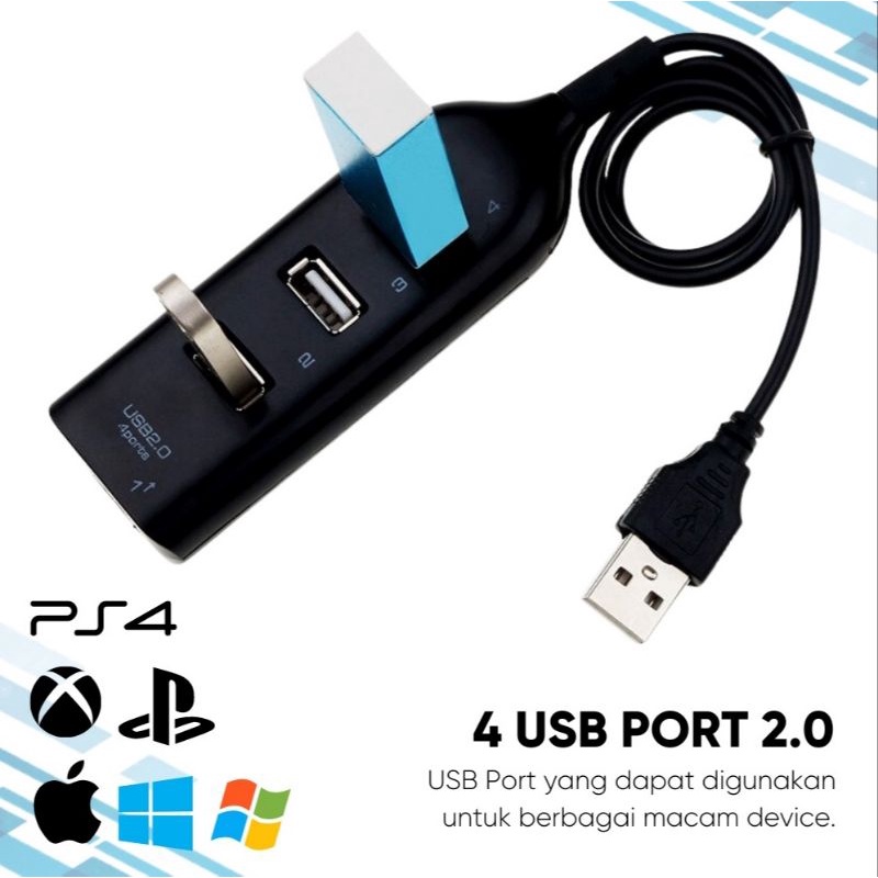 USB HUB 4 Port 2.0 High Speed 1M - Penambah Port USB For PC Laptop