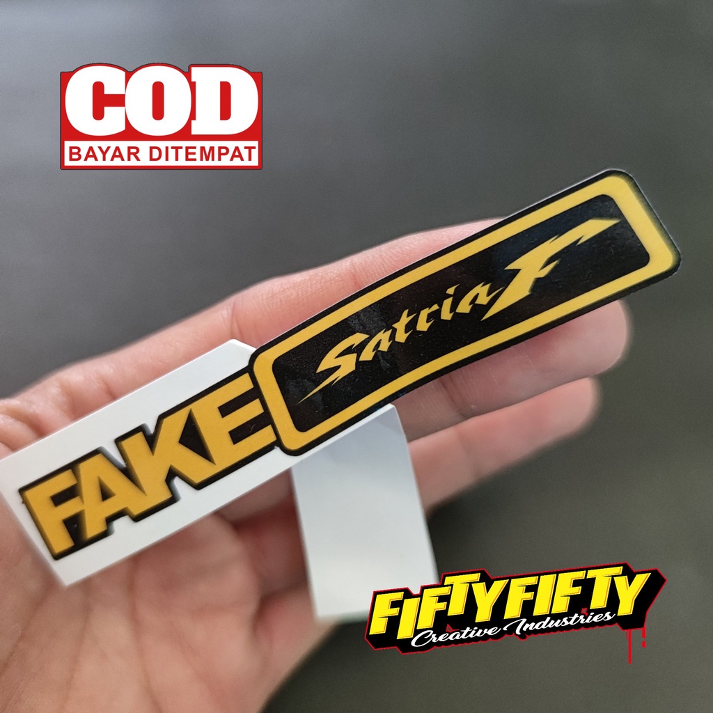 Stiker Print Cut FAKE SATRIA F Stiker Printing Laminasi Glossy Tahan Air Stiker Motor Mobil Helm Sudah Membentuk Pola Desain