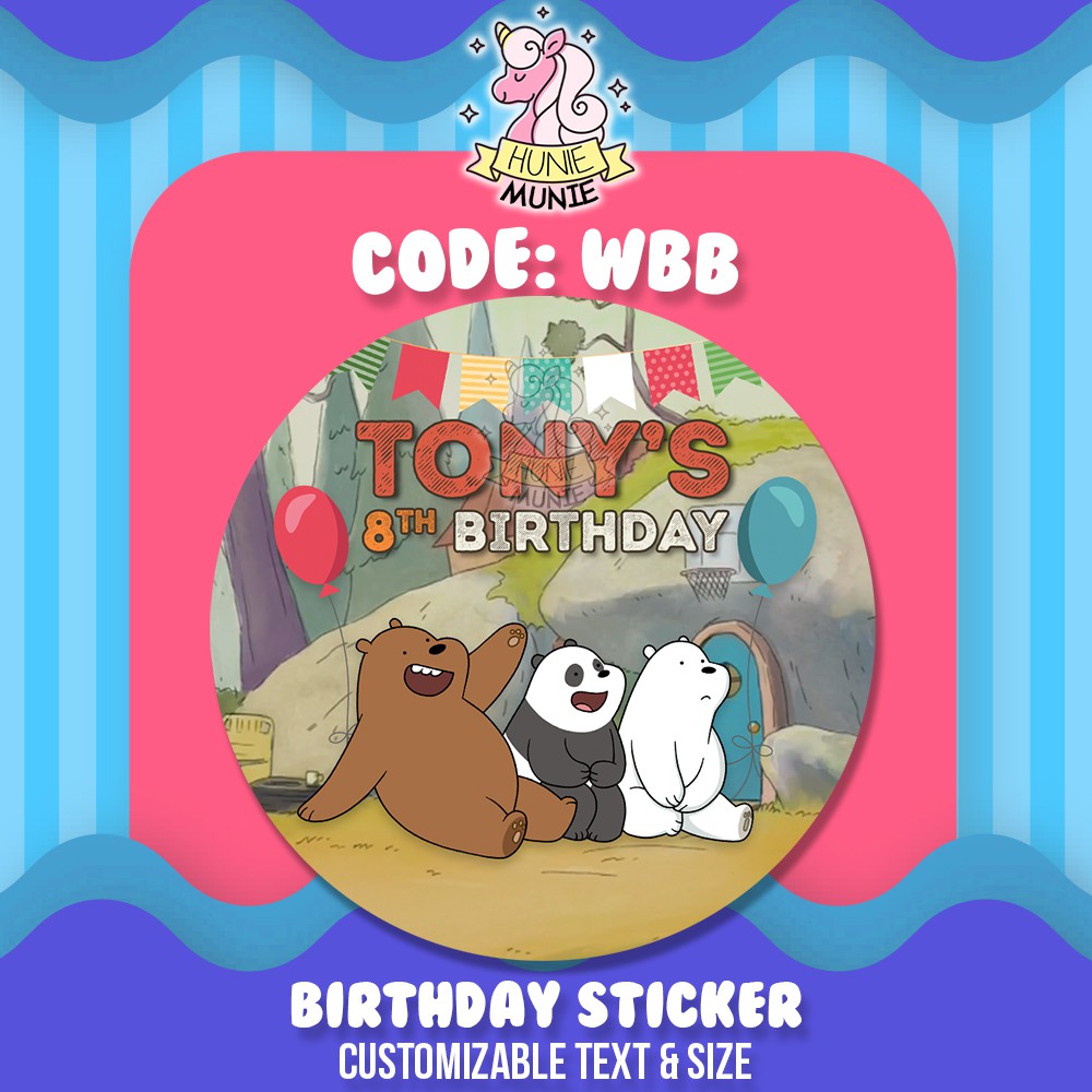 Sticker Birthday Custom - We Bare Bears (20pcs) Stiker Ulang Tahun