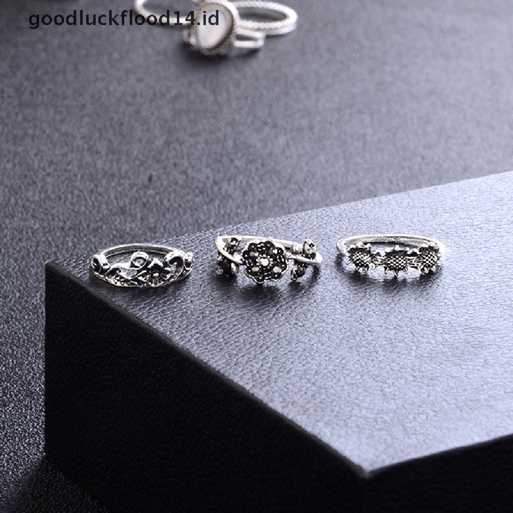 [OOID] 14Pcs/Set Boho Stack Crystal Flower Moon Sun Knuckle Ring Midi Finger Rings ID