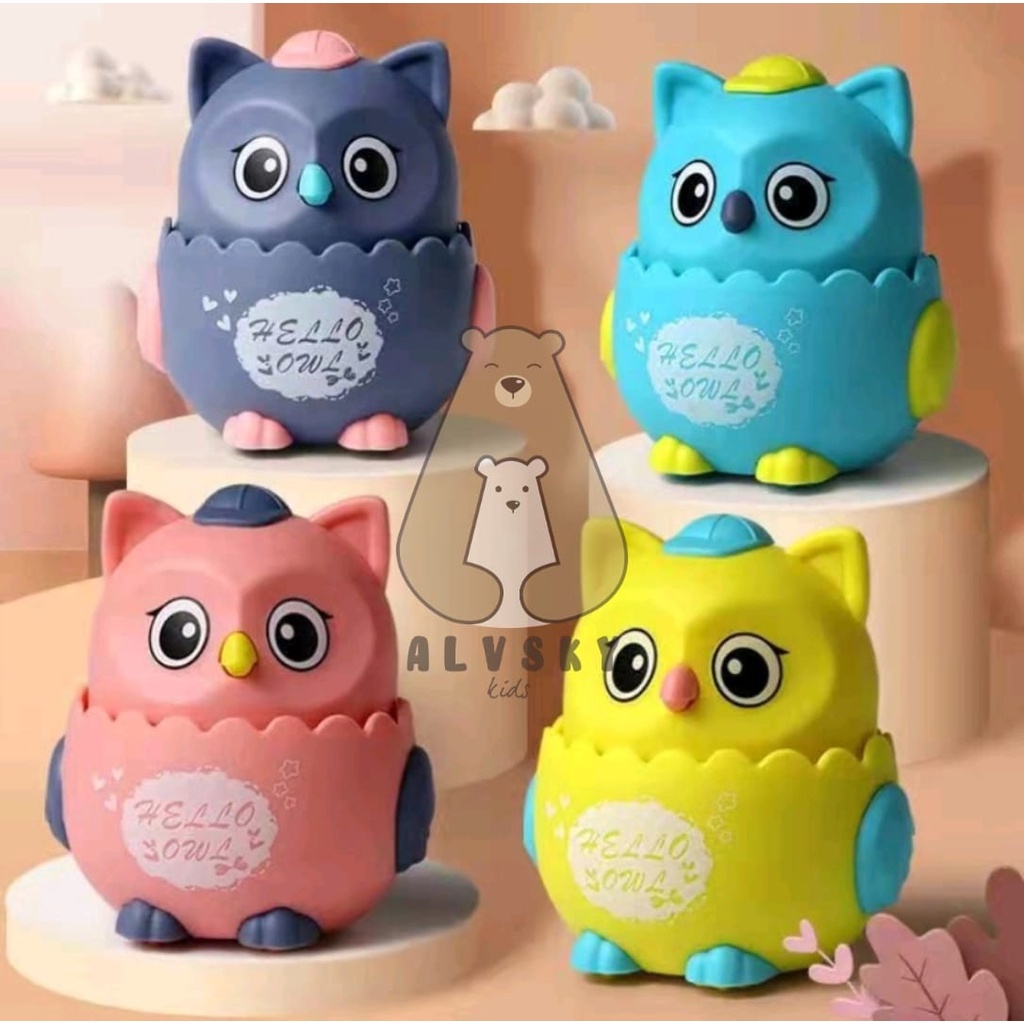 MAINAN HAPPY OWL TUMBLER RODA RATTLE KARAKTER OWL BURUNG HANTU / PULL BACK OWL ANIMAL / MAINAN ANAK BURUNG HANTU BERJALAN OWL TOYS TANPA BATERAI