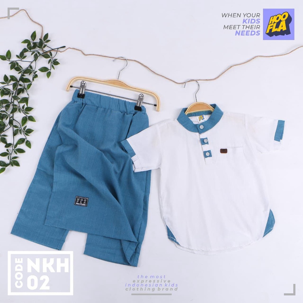 New Koko Hoofla Set Baju Koko Anak Dan Sarung Celana Sarcel Kids Pakaian Muslim Laki