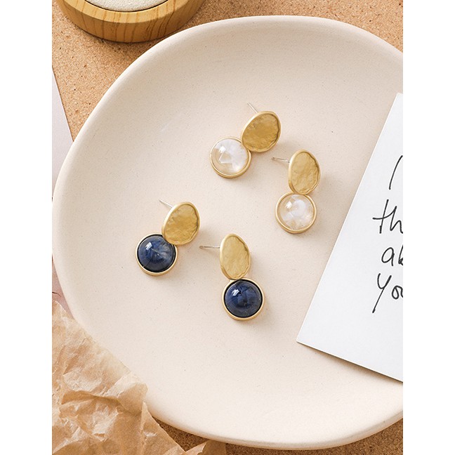 LRC Anting Tusuk Fashion 925 Silver Needle Marbled Round Metal Stud Earrings D48748