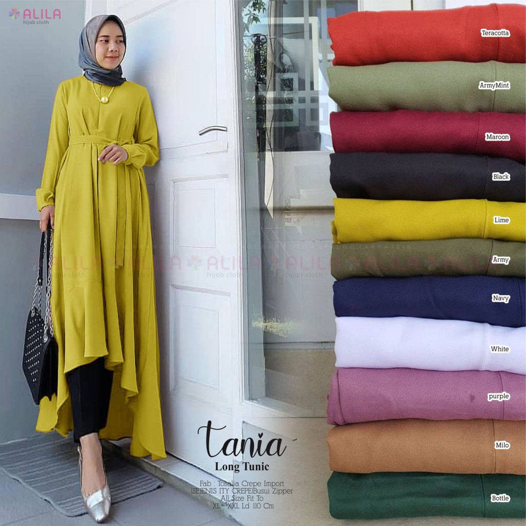 tania (ld 110) crepe by alila atasan wanita long tunik polos lengan panjang jumbo fashion kekinian