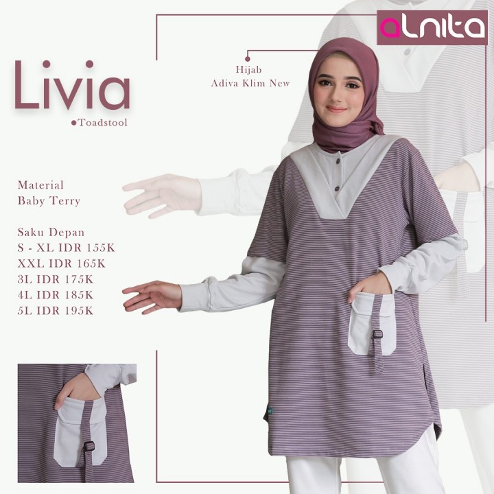 BAJU ATASAN WANITA TUNIK CASUAL REMAJA MUSLIM TERBARU TUNIK ALNITA LIVIA FASHION MUSLIM