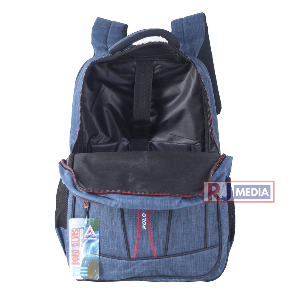 Ransel POLO ALVIS Biru  Sekolah Kuliah Kerja Bonus Raincover Tas Pria Tas Punggung Pria Nyaman Backpack Sekolah Kuliah Formal Tebal Kuat Tas Pria Best Seller