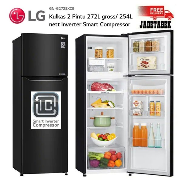 KULKAS 2 PINTU LG GN-G272SXCB SMART INVERTER KAPASITAS 272 L